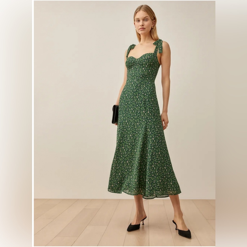 Reformation Nadira Edita Knit Midi Dress in Green Coriander Floral Size M